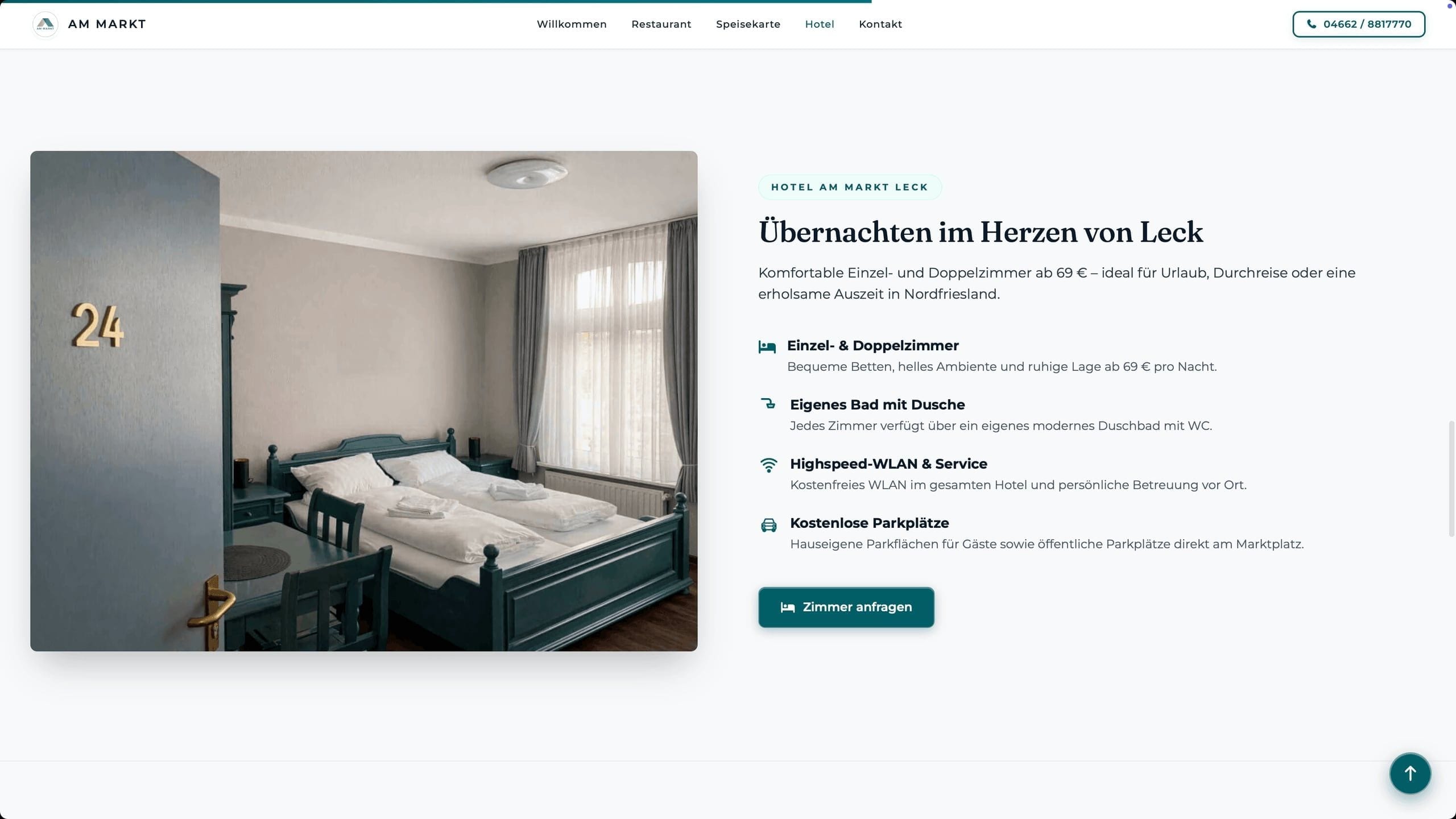 Zimmer-Übersicht mit Preisen und Ausstattungskacheln