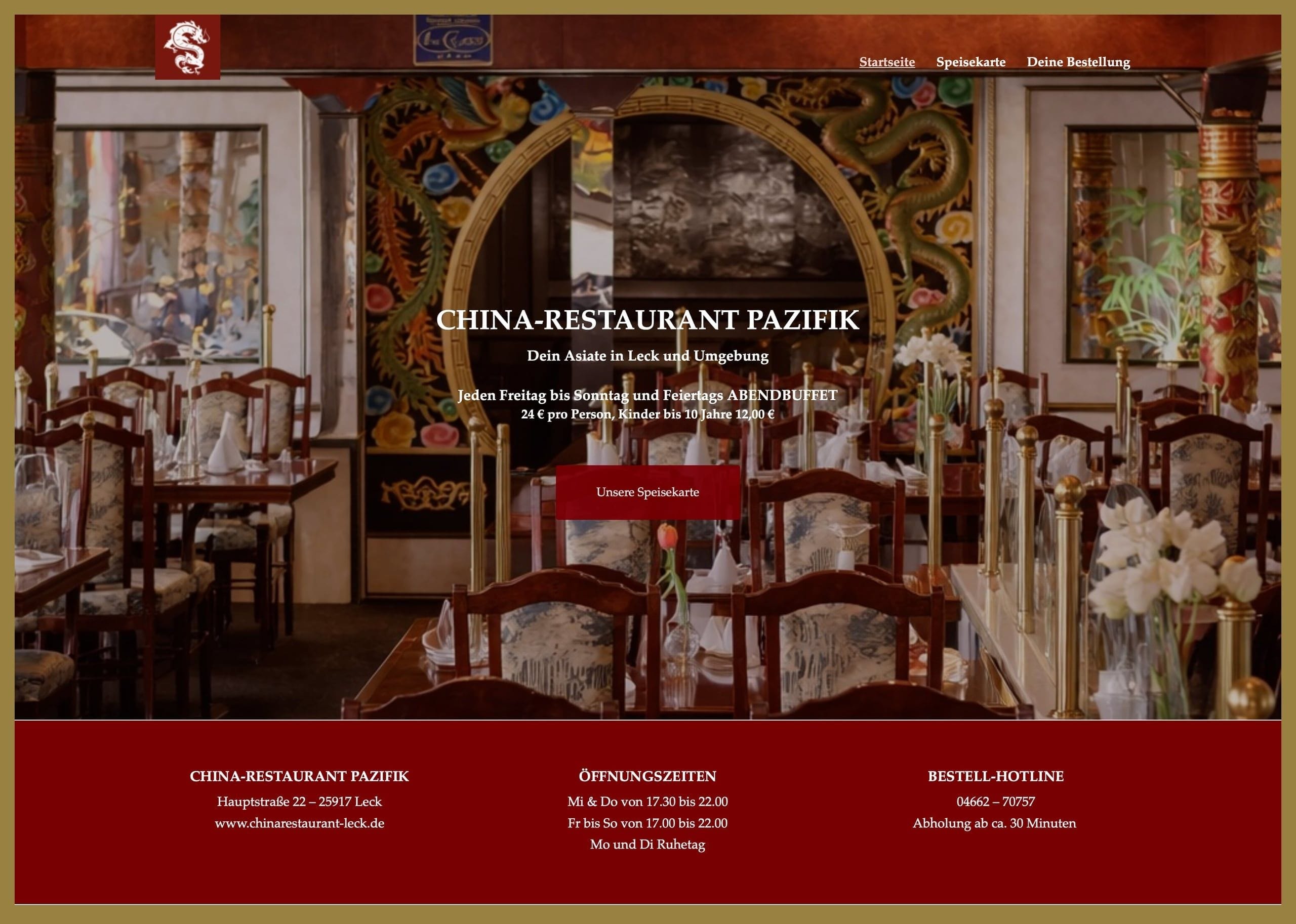 Website des China-Restaurants Pazifik in Leck