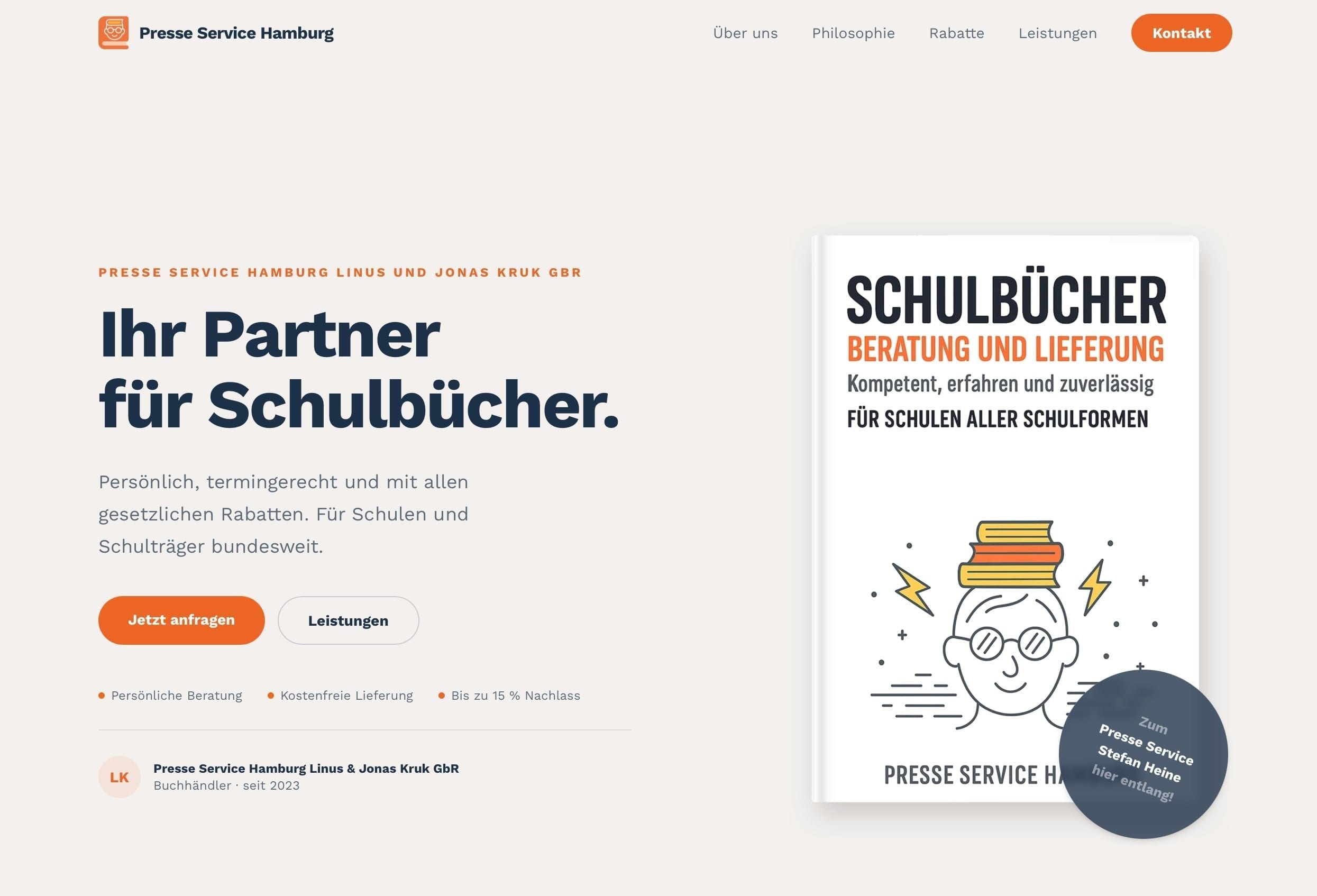Presse Service Hamburg Website – Startseite mit klarem Leistungsangebot